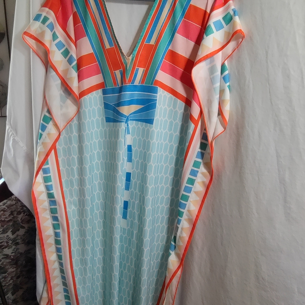 Caftans Colorful Red and Blue Graphic Print OS Pre-owned EUC - Picture 9 of 9